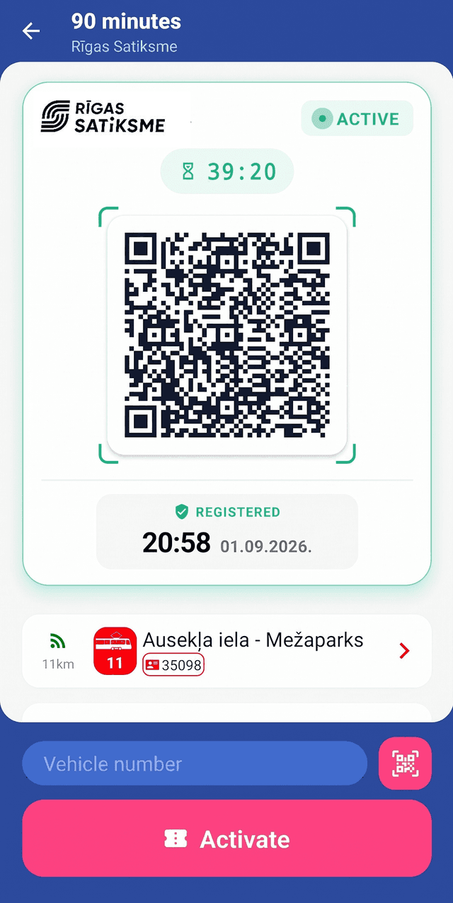 Rīgas Satiksme Tickets in the Timey App